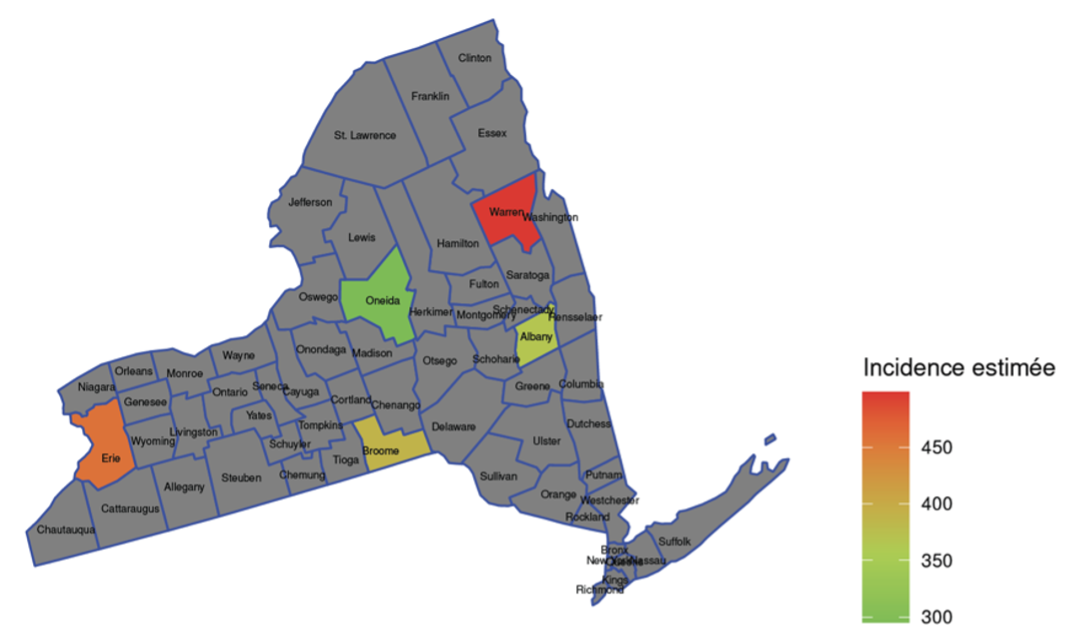Graphique incidences hebdomadaires de COVID-19 prévues pour 100&nbsp;000 habitants